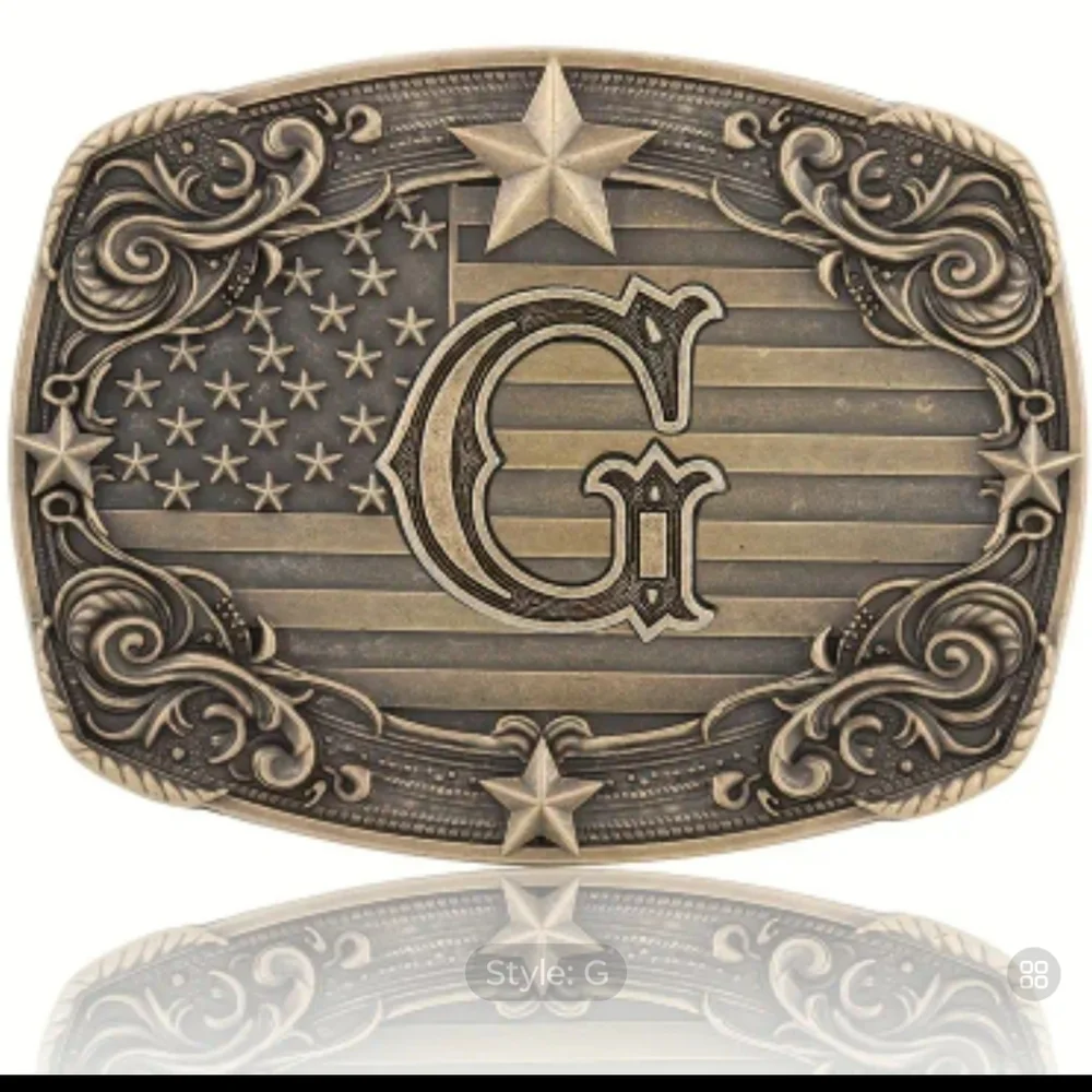 New Western Cowboy Mens Monogram Letter G American Flag Belt Buckle